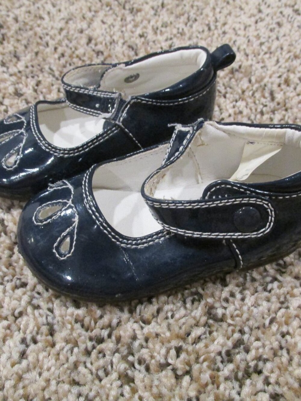 Baby Gap Mary Jane Shoes Toddler Girls Size 4 Navy Blue White Stitching Snap